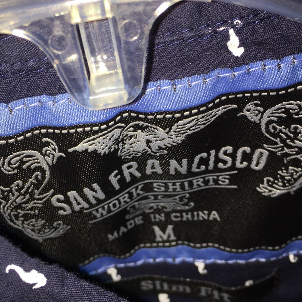 Seahorse design Navy Blue Button Up - Picture 2 of 3